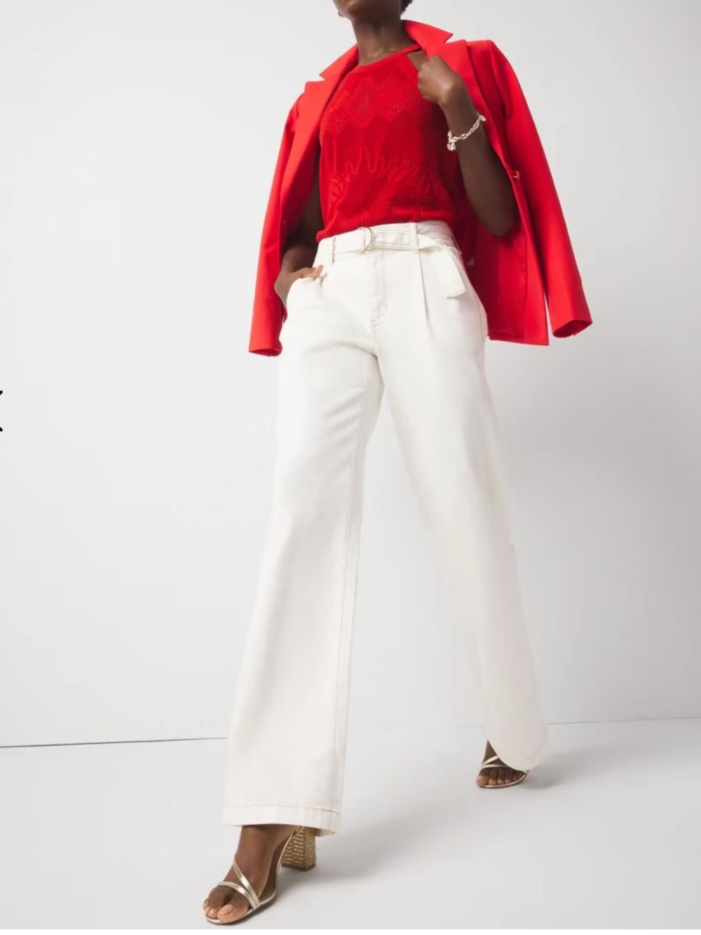 WHBM NEW Pret High Rise Belted Wide Leg Trouser Jeans Natural Womens 4 Summer